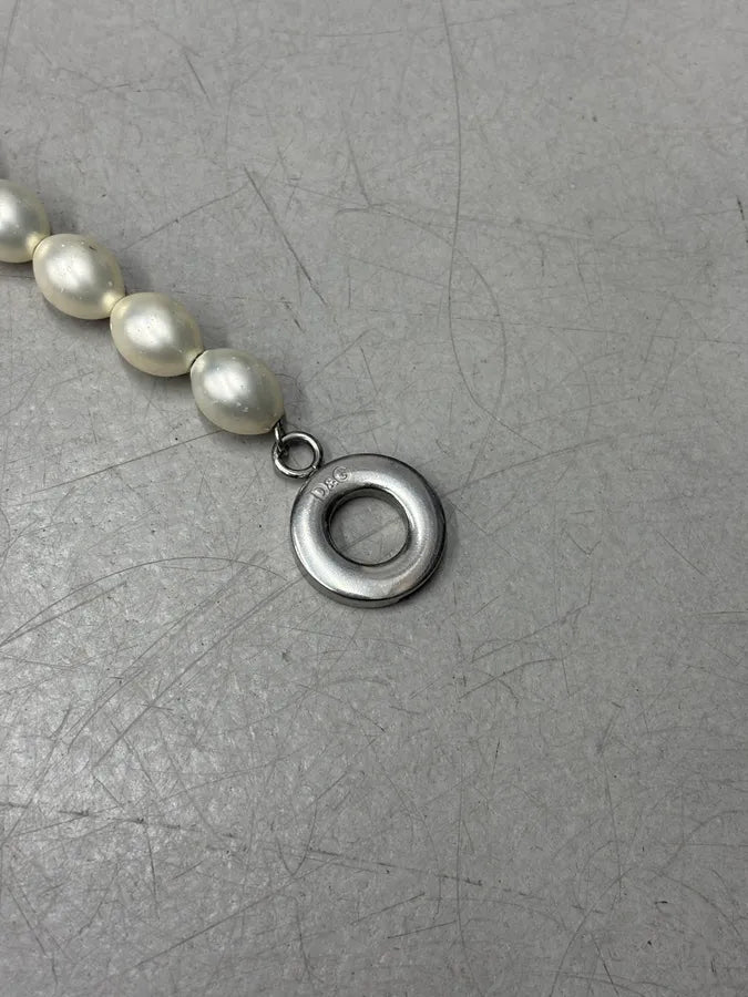 2000s Dolce & Gabbana Silver Metal Large Fake Pearls Bracelet RpoTkfO 5