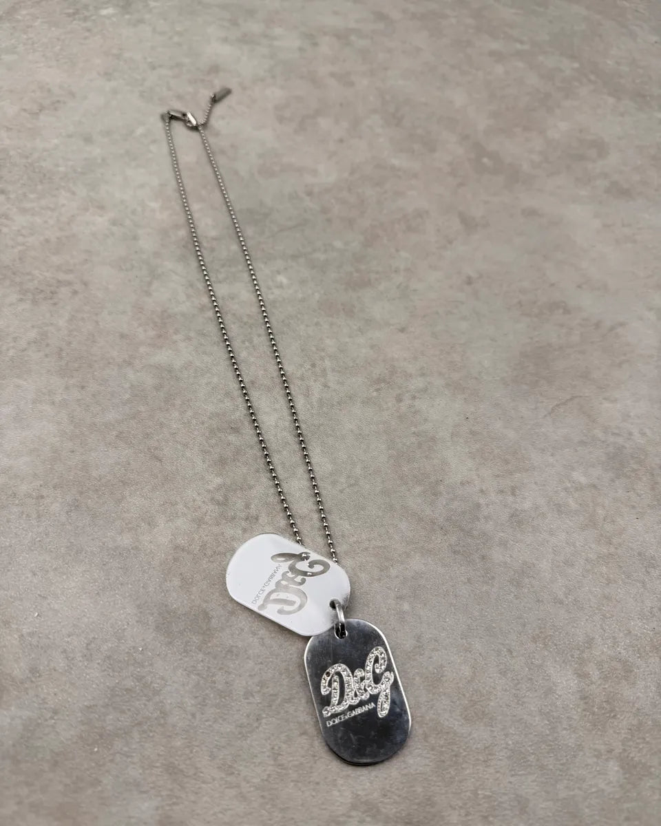 2000s Dolce & Gabbana Silver Metal Logo Dog Tag Necklace QSsgFeA 0