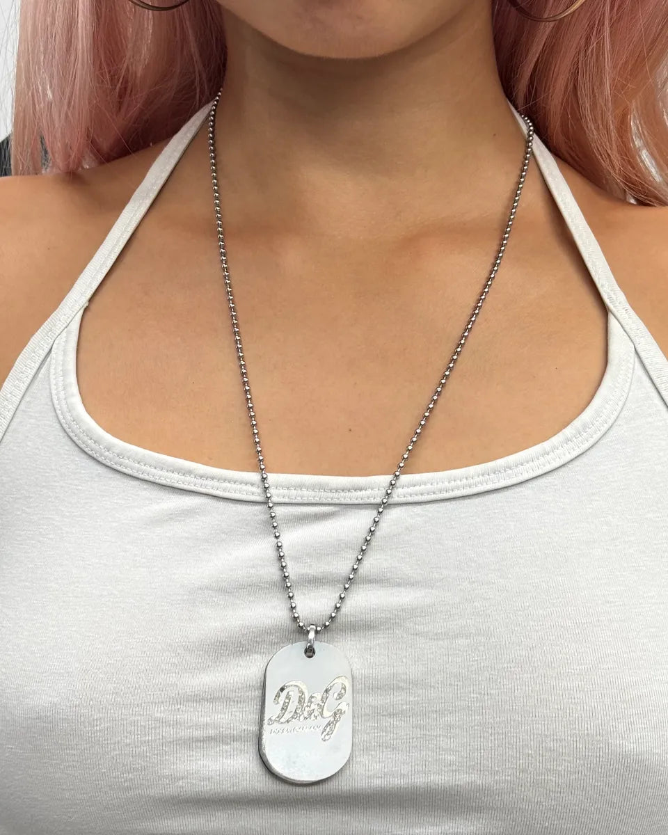 2000s Dolce & Gabbana Silver Metal Logo Dog Tag Necklace QSsgFeA 1