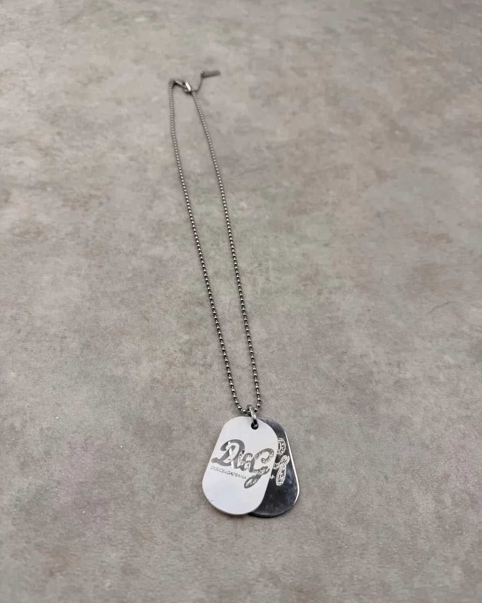 2000s Dolce & Gabbana Silver Metal Logo Dog Tag Necklace QSsgFeA 2