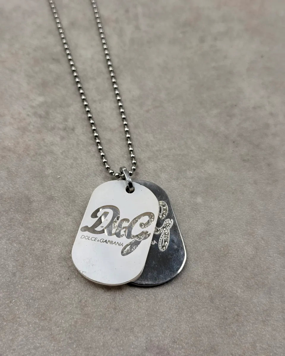 2000s Dolce & Gabbana Silver Metal Logo Dog Tag Necklace QSsgFeA 3