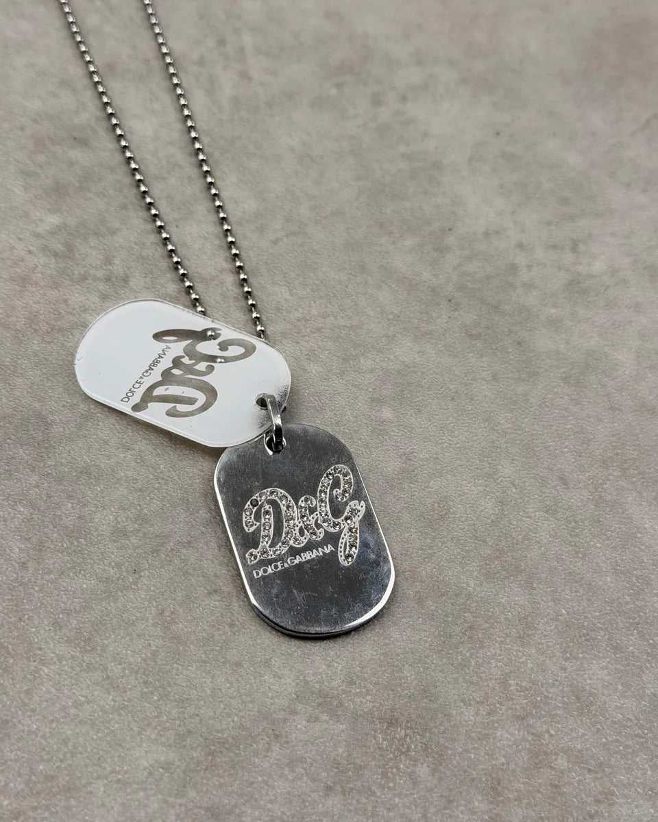 2000s Dolce & Gabbana Silver Metal Logo Dog Tag Necklace QSsgFeA 8