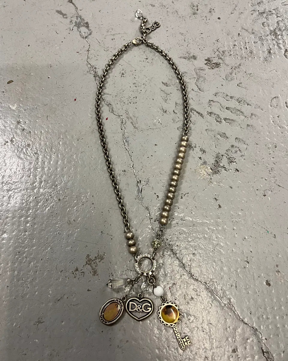 2000s Dolce & Gabbana Silver Metal Multi-Charm Necklace nFTUZkP 0