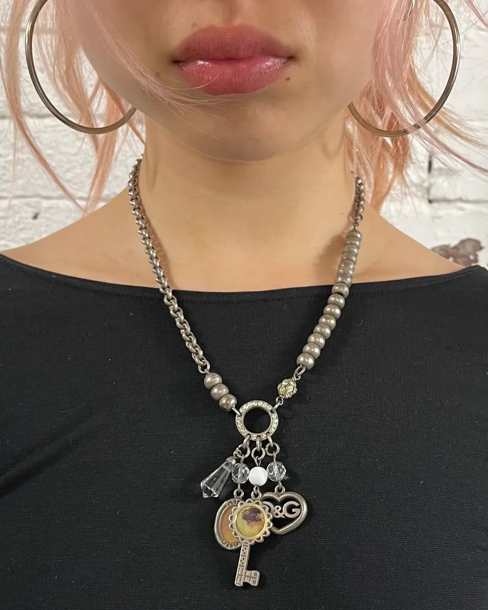 2000s Dolce & Gabbana Silver Metal Multi-Charm Necklace nFTUZkP 1
