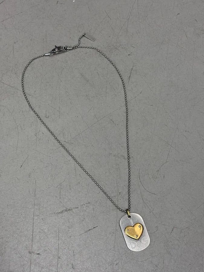 2000s Dolce & Gabbana Silver Steel Golden Heart Dog Tag Necklace XlklAFU 2