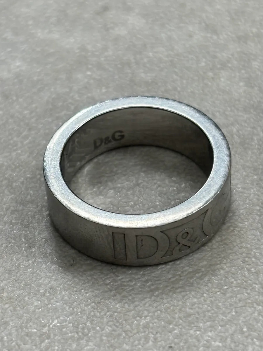 2000s Dolce & Gabbana Grey Steel Ring Logo Engraved  ijwzRDi 0