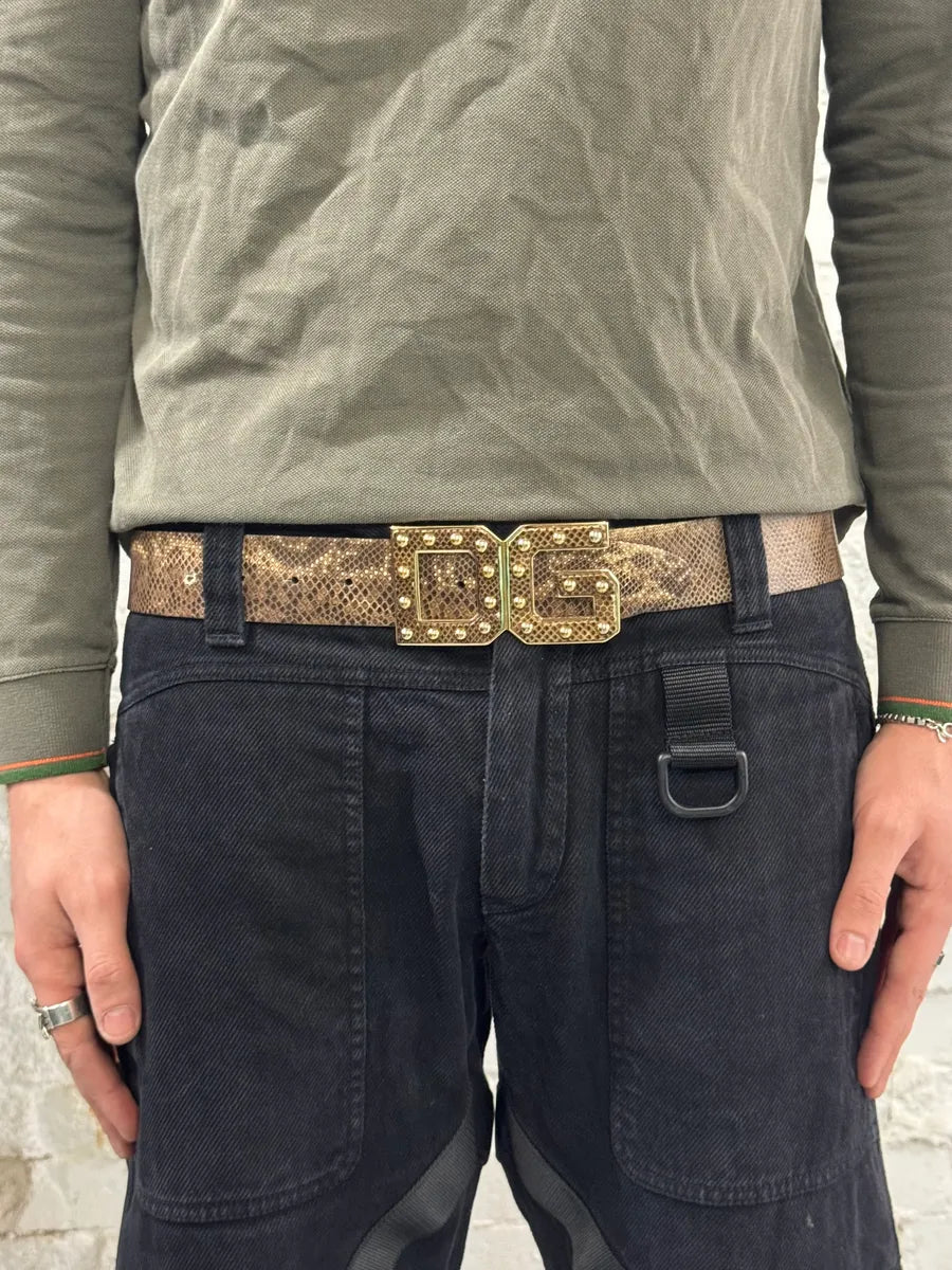 2000s Dolce & Gabbana Snake Effect Brown Leather Belt iCUKZZN 0