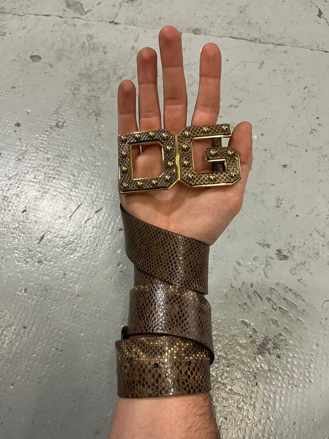 2000s Dolce & Gabbana Snake Effect Brown Leather Belt iCUKZZN 1