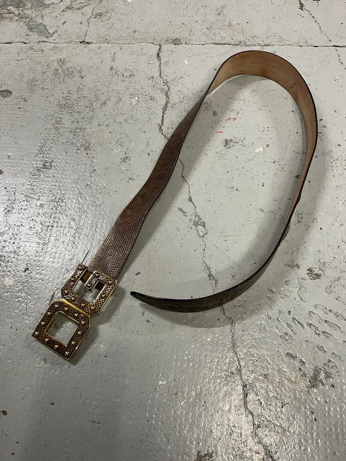 2000s Dolce & Gabbana Snake Effect Brown Leather Belt iCUKZZN 2