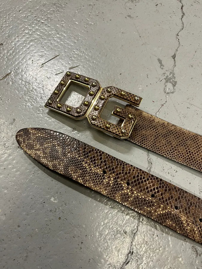2000s Dolce & Gabbana Snake Effect Brown Leather Belt iCUKZZN 3