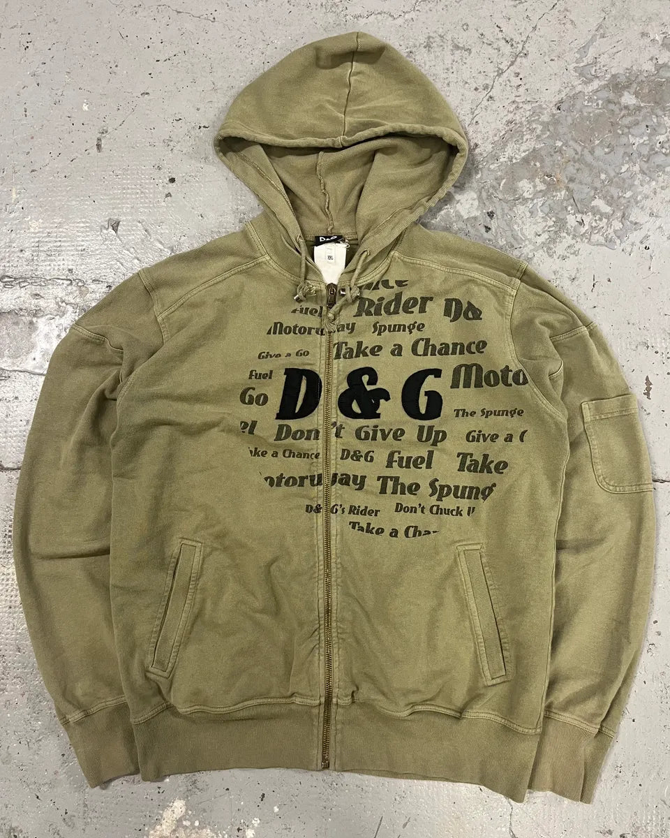 2000s Dolce & Gabbana Sport Olive Zip Up Hoodie yQalFRT 0
