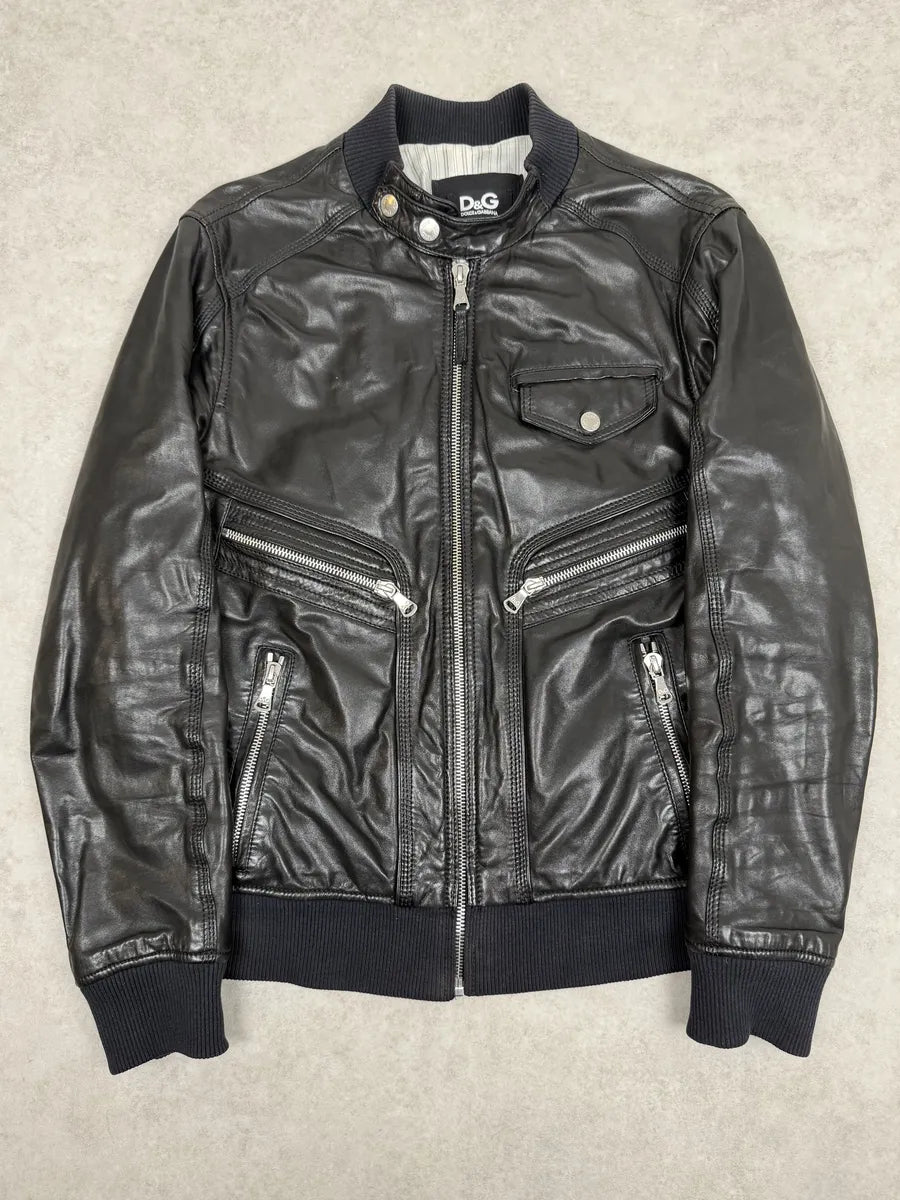 2000s Dolce & Gabbana Spy Black Leather Jacket AUtbYNZ 0
