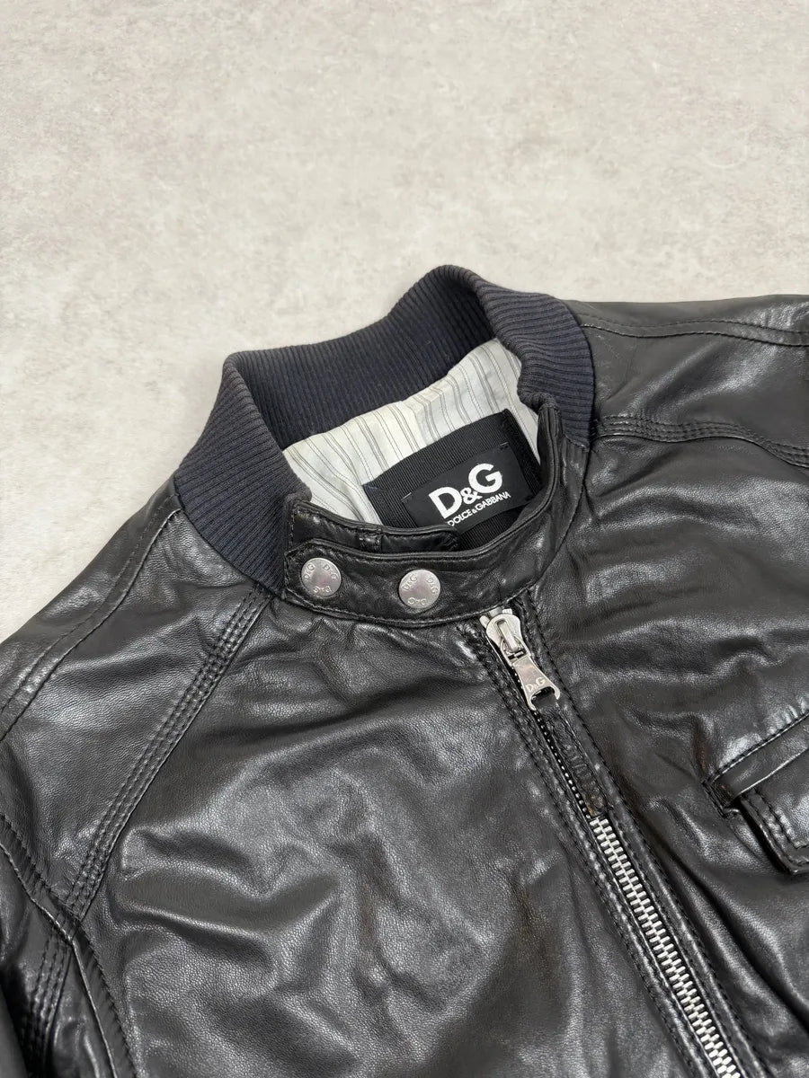 2000s Dolce & Gabbana Spy Black Leather Jacket AUtbYNZ 8