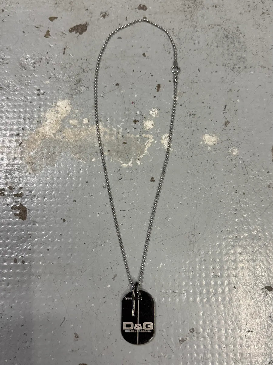 2000s Dolce & Gabbana Stainless Steel Dog Tag & Mini Cross Necklace WUrESHS 0