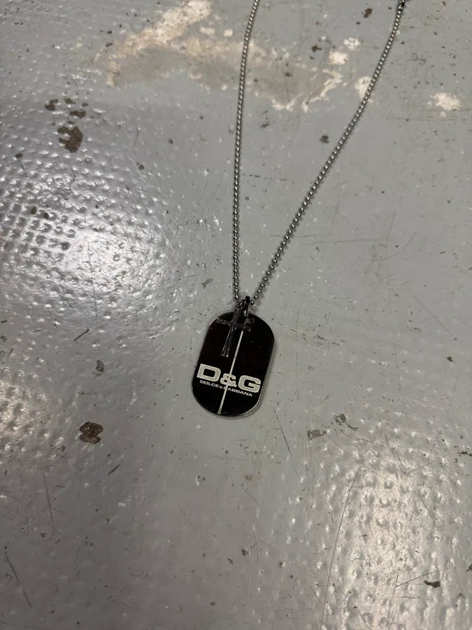 2000s Dolce & Gabbana Stainless Steel Dog Tag & Mini Cross Necklace WUrESHS 1