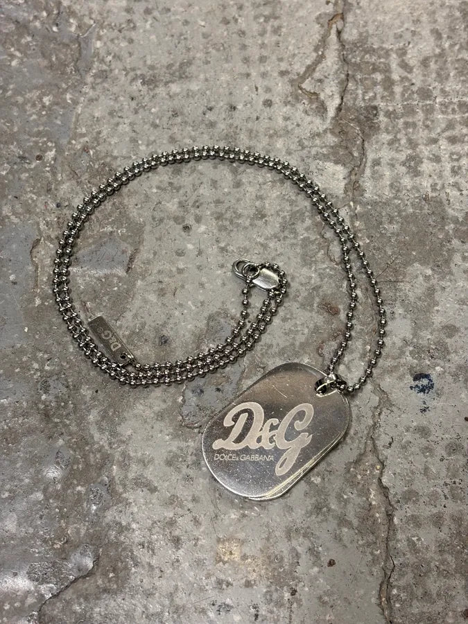 2000s Dolce & Gabbana Stainless Steel Dog Tag Necklace AGtTyhI 0