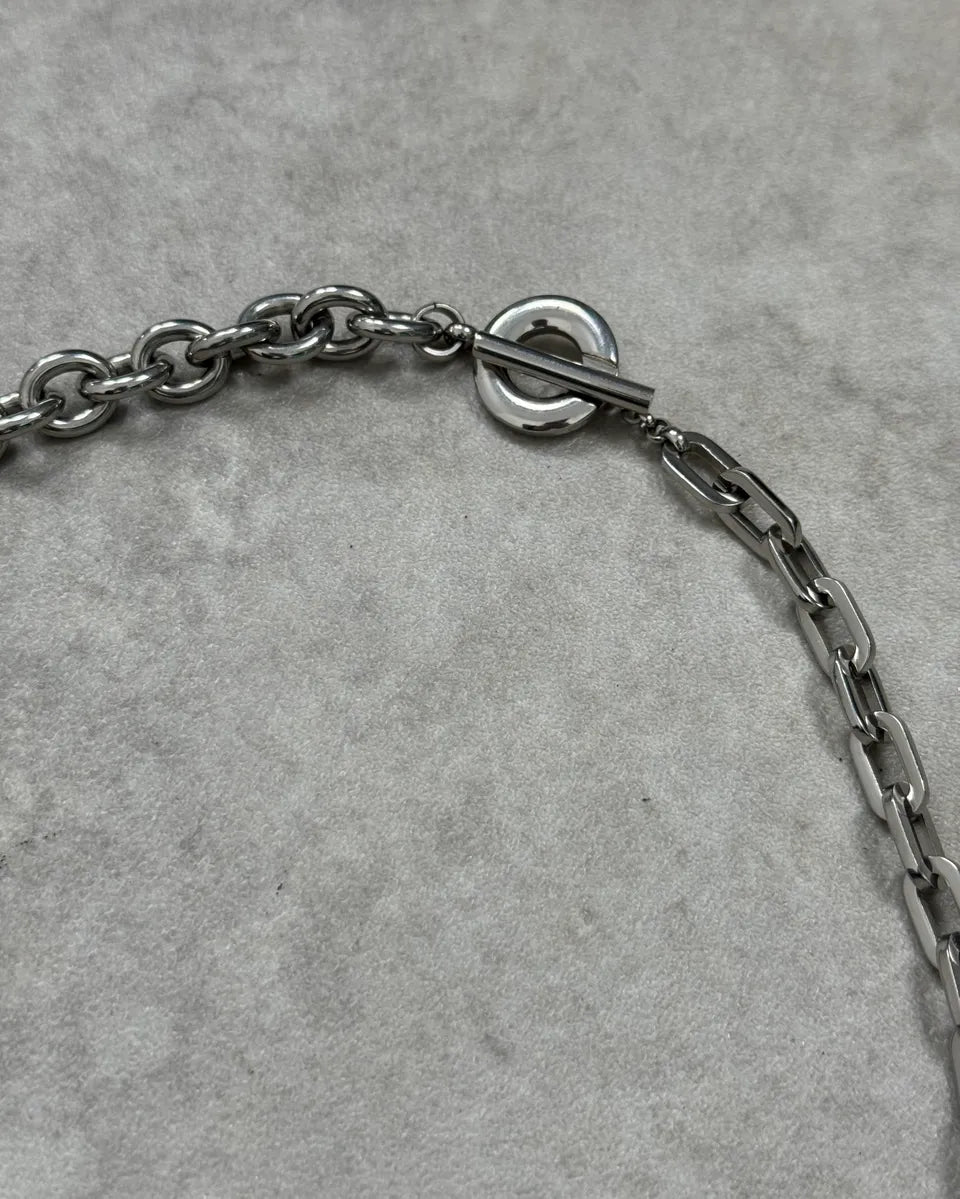 2000s Dolce & Gabbana Stainless Steel Oval Charm White Pearl & Chain Necklace fEhEyjU 3