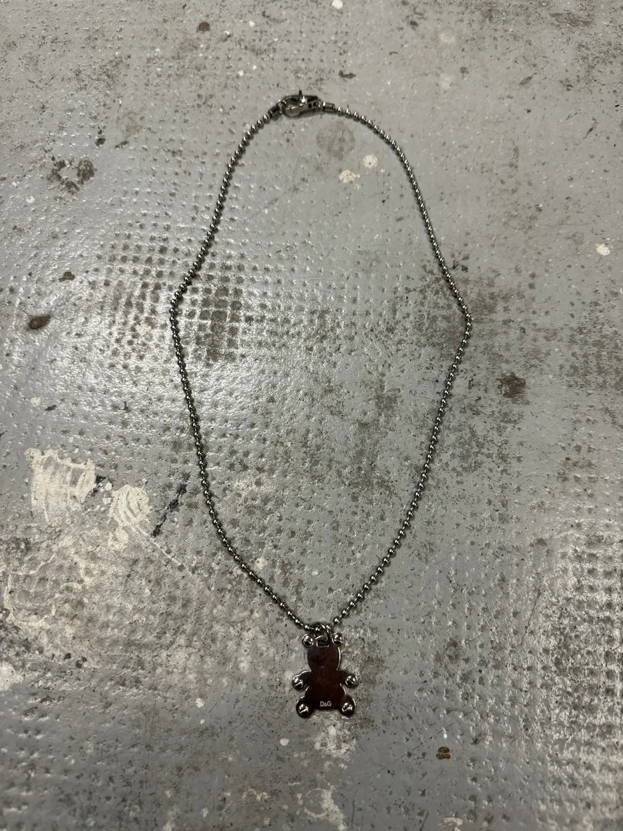 2000s Dolce & Gabbana Stainless Steel Silver Grey Bear Necklace xKrlfxg 0