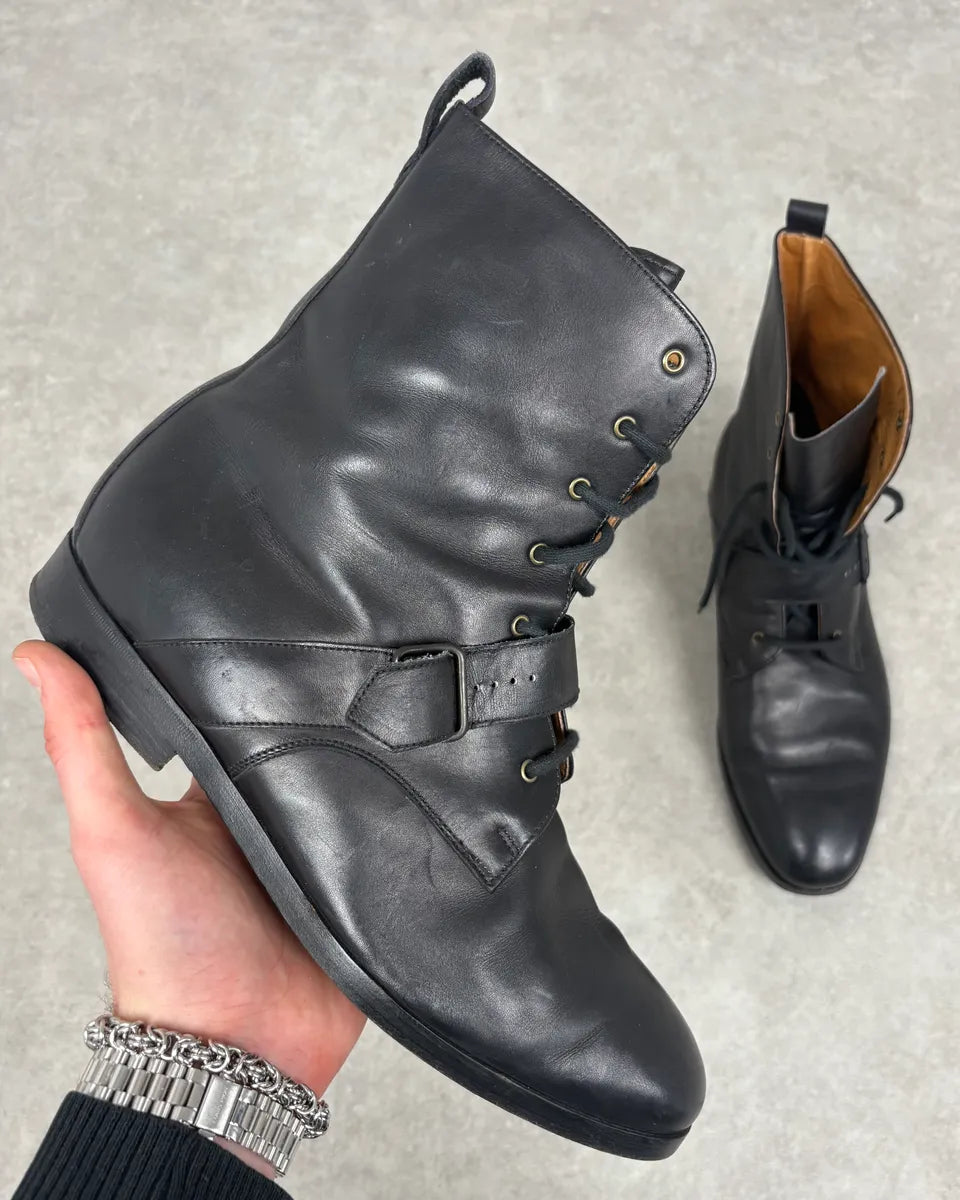 2000s Dolce & Gabbana Straps Black Leather Boots MSIHbcu 0