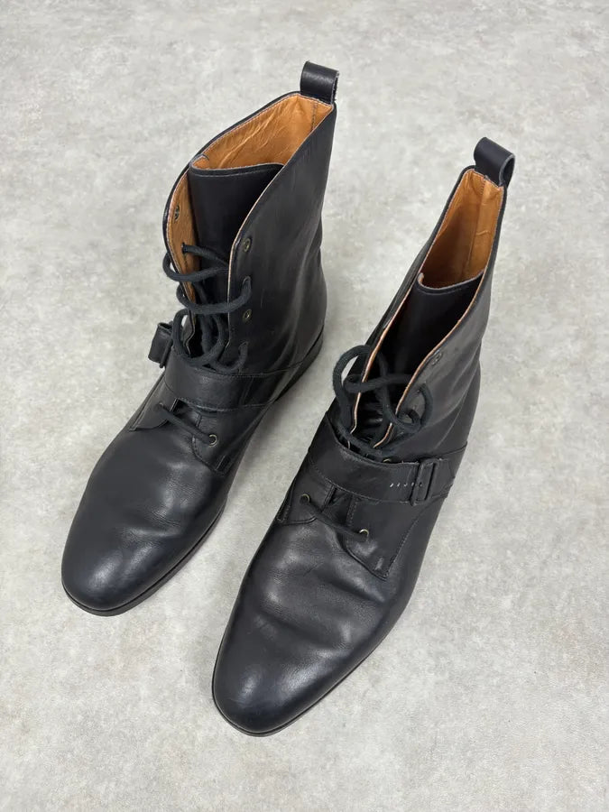 2000s Dolce & Gabbana Straps Black Leather Boots MSIHbcu 2