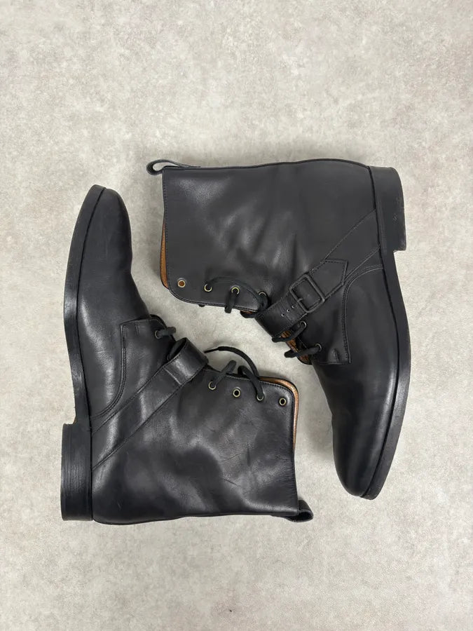 2000s Dolce & Gabbana Straps Black Leather Boots MSIHbcu 4