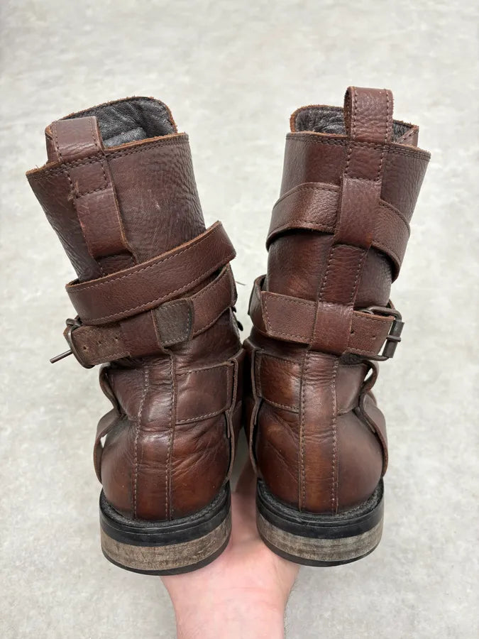 2000s Dolce & Gabbana Straps Brown Leather Boots pSwUoqy 6