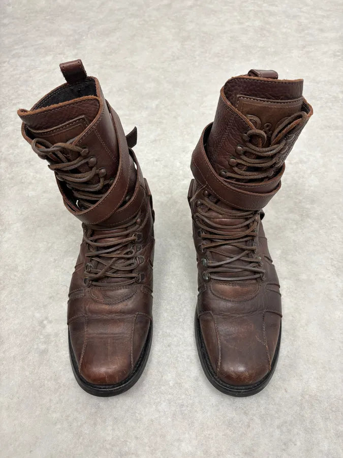 2000s Dolce & Gabbana Straps Brown Leather Boots pSwUoqy 1