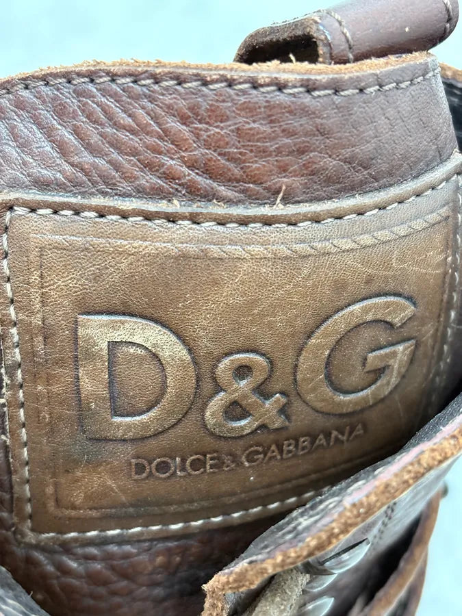 2000s Dolce & Gabbana Straps Brown Leather Boots pSwUoqy 7