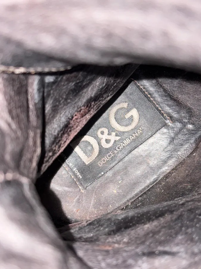 2000s Dolce & Gabbana Straps Brown Leather Boots pSwUoqy 9