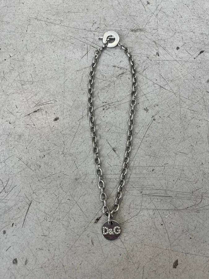 2000s Dolce & Gabbana Strass Tag Stainless Steel Necklace QLXpMhP 0