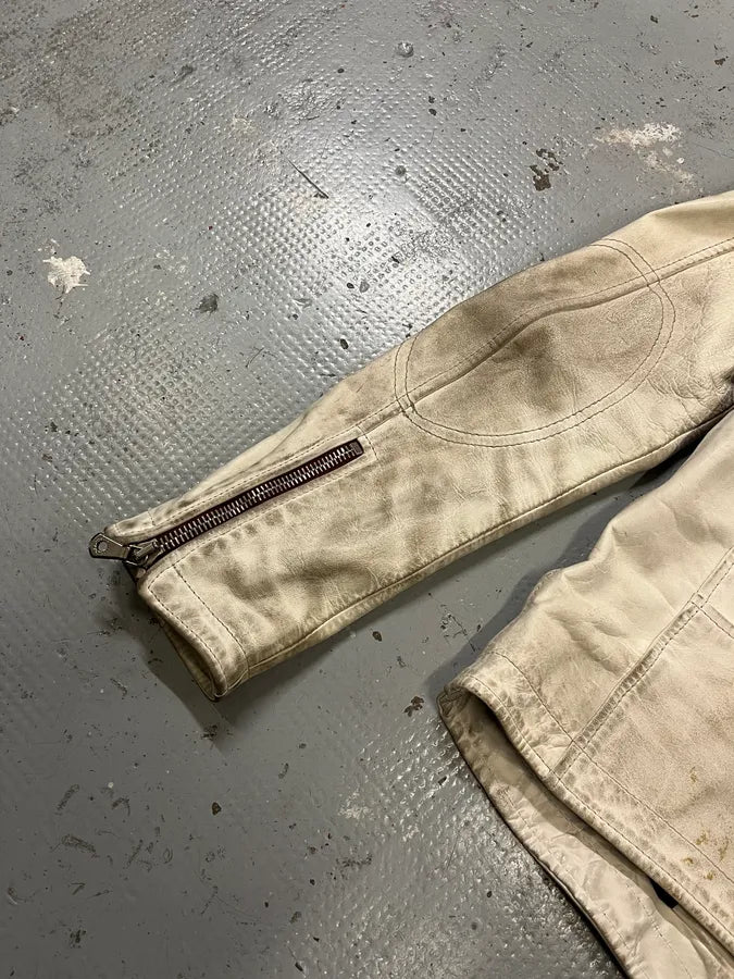 2000s Dolce & Gabbana Striped Eroded Cream Leather Moto Jacket  BXNtvMQ 7