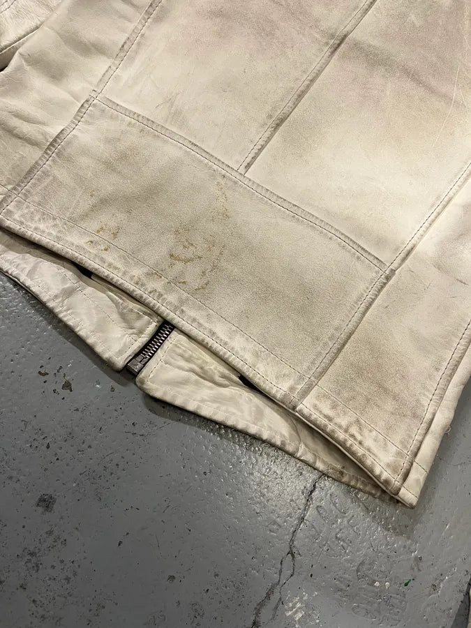 2000s Dolce & Gabbana Striped Eroded Cream Leather Moto Jacket  BXNtvMQ 8