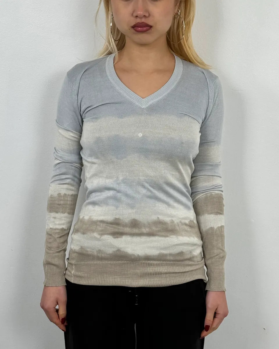 2000s Dolce & Gabbana Striped V Neck Silk Sweater ZPNHnIy 0