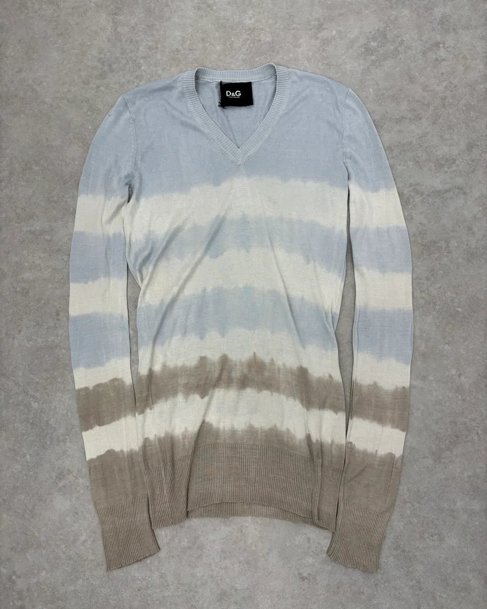 2000s Dolce & Gabbana Striped V Neck Silk Sweater ZPNHnIy 2