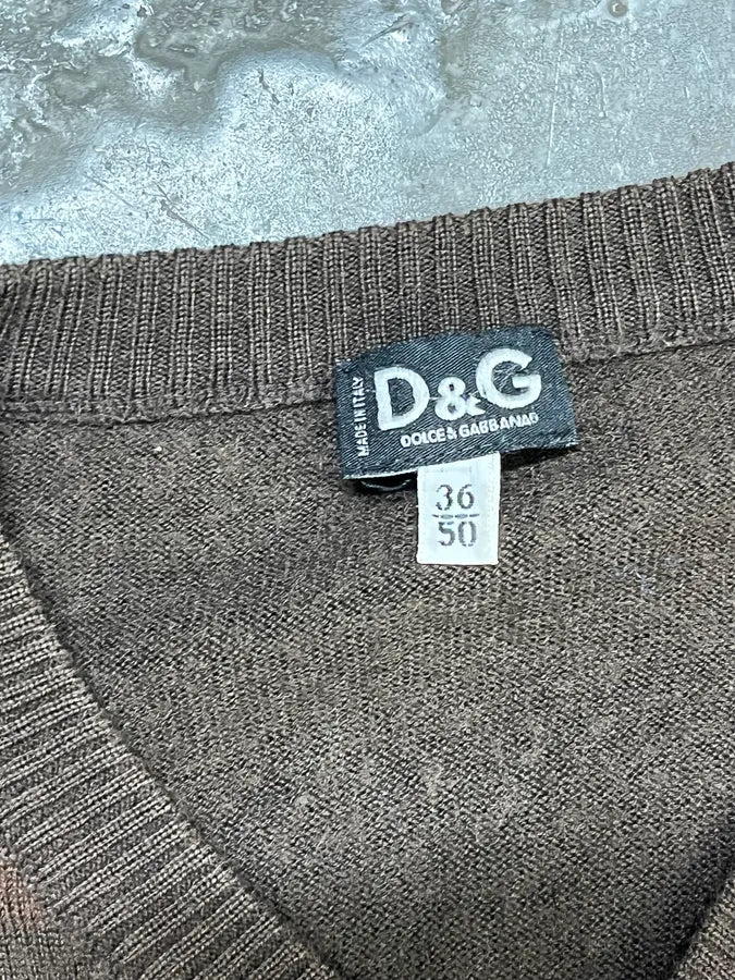 2000s Dolce & Gabbana Stripes V-Neck Brown Sweater RcsCGVK 8