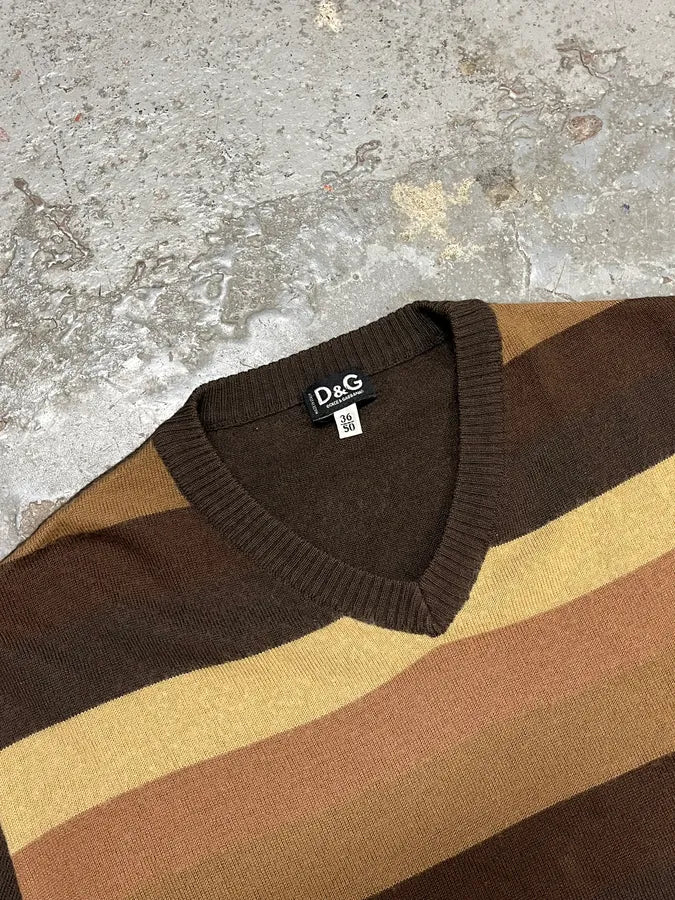 2000s Dolce & Gabbana Stripes V-Neck Brown Sweater RcsCGVK 4