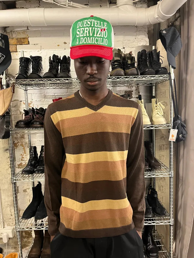 2000s Dolce & Gabbana Stripes V-Neck Brown Sweater RcsCGVK 1