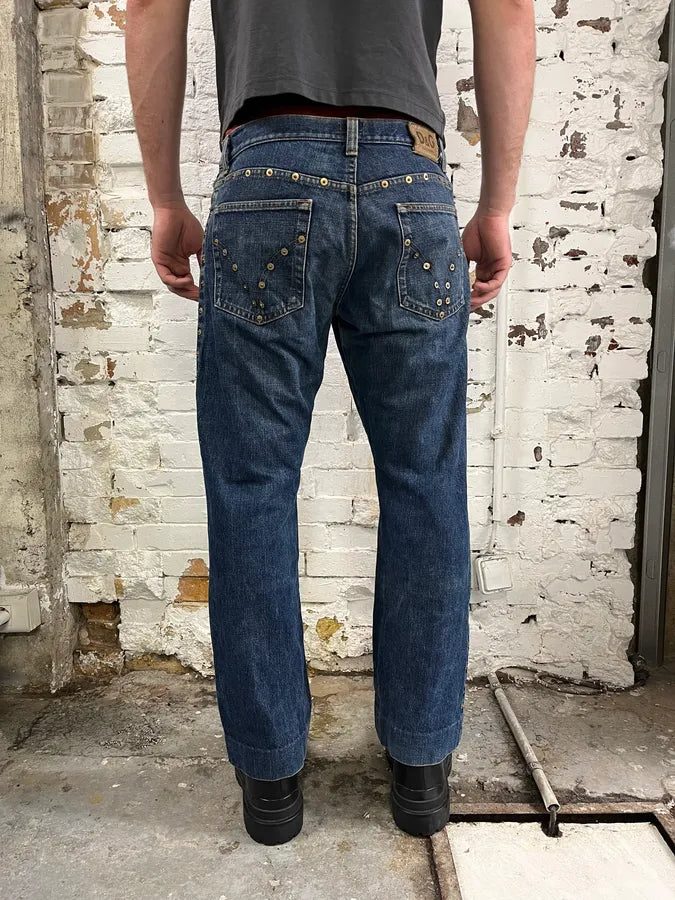 2000s Dolce & Gabbana Studded Blue Denim Jeans yomaJFn 3