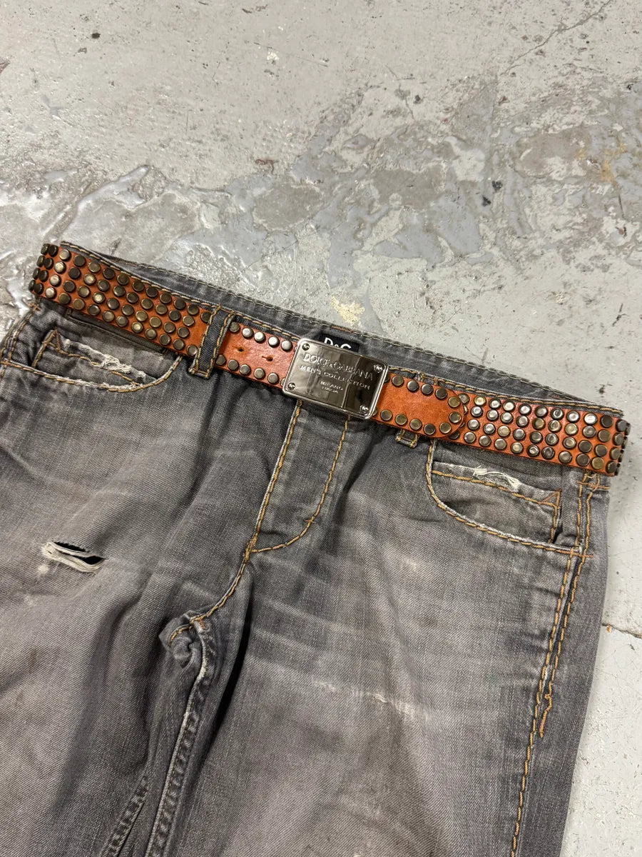 2000s Dolce & Gabbana Studded Brown Leather Belt cmbJhBz 0