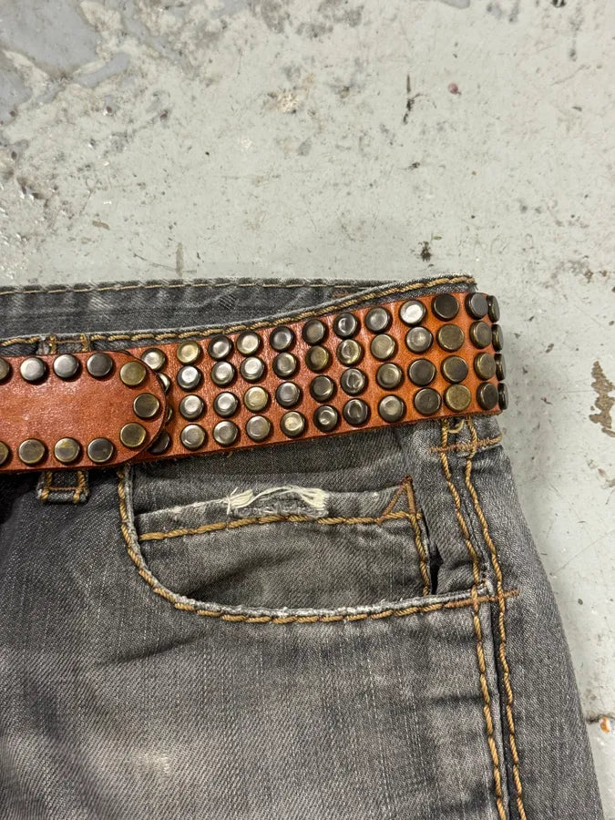 2000s Dolce & Gabbana Studded Brown Leather Belt cmbJhBz 2