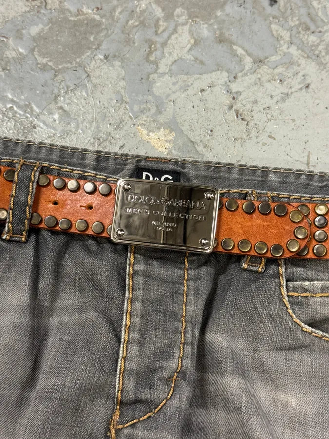 2000s Dolce & Gabbana Studded Brown Leather Belt cmbJhBz 4