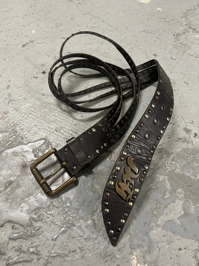 2000s Dolce & Gabbana Studded Brown Leather Belt rORMWRo 1