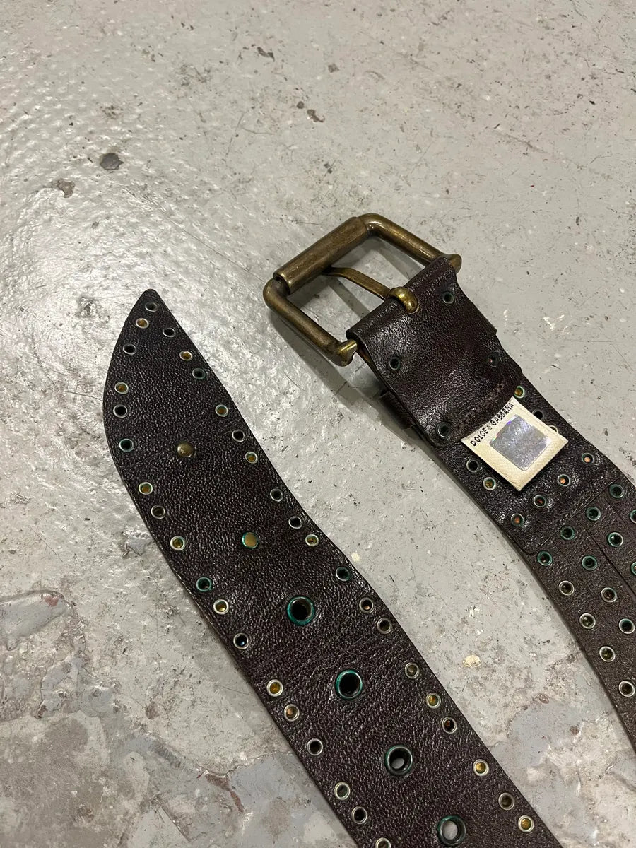 2000s Dolce & Gabbana Studded Brown Leather Belt rORMWRo 3