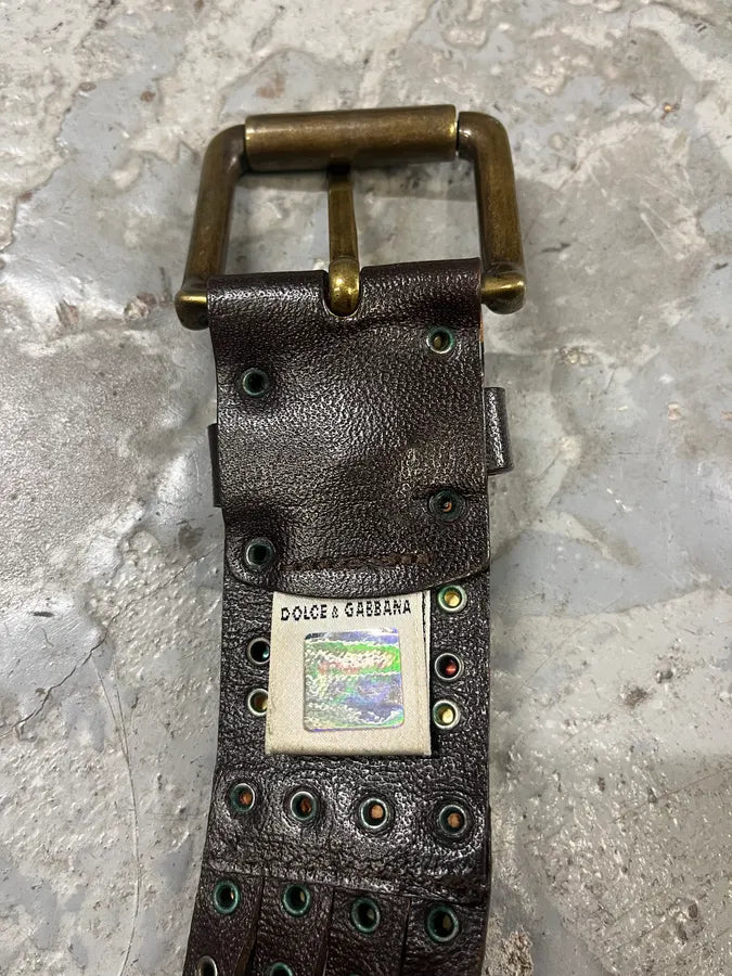 2000s Dolce & Gabbana Studded Brown Leather Belt rORMWRo 7