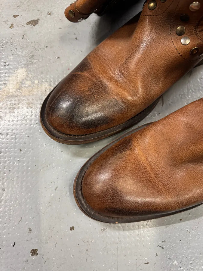 2000s Dolce & Gabbana Studded Brown Leather Boots CXPcnQy 3