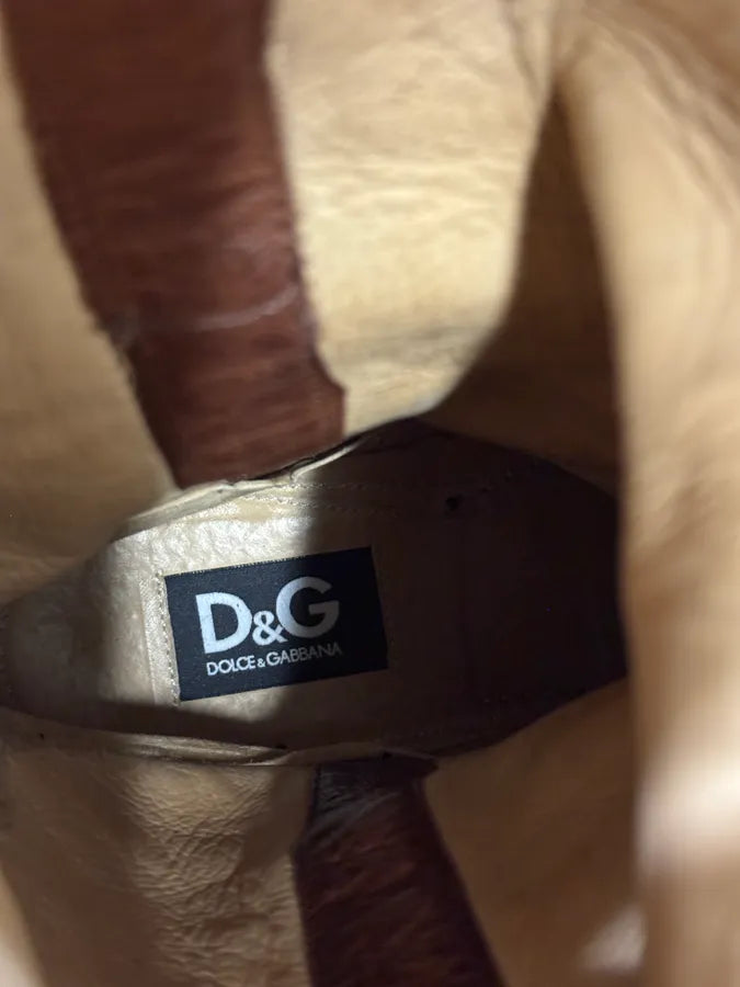 2000s Dolce & Gabbana Studded Brown Leather Boots CXPcnQy 4