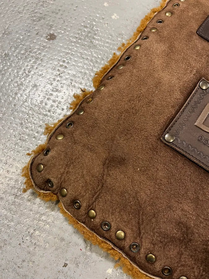 2000s Dolce & Gabbana Studded Brown Shearling Leather Handle Bag hOzVgDL 3
