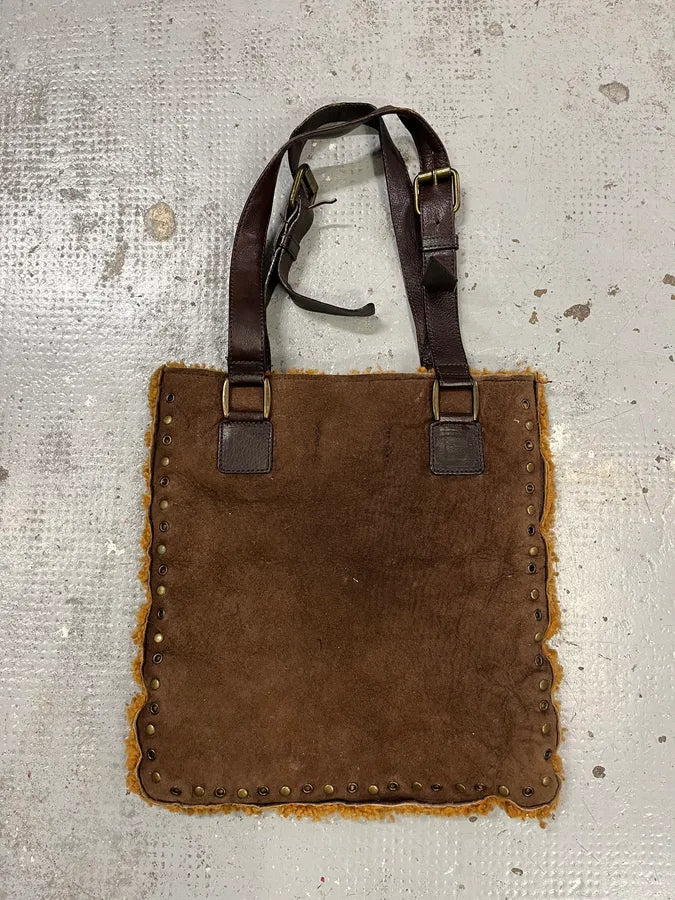 2000s Dolce & Gabbana Studded Brown Shearling Leather Handle Bag hOzVgDL 4