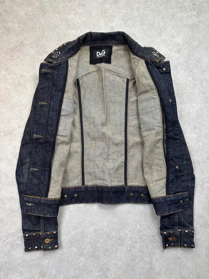 2000s Dolce & Gabbana Studded Embellished Faded Blue Denim Jacket UlpmHst 6