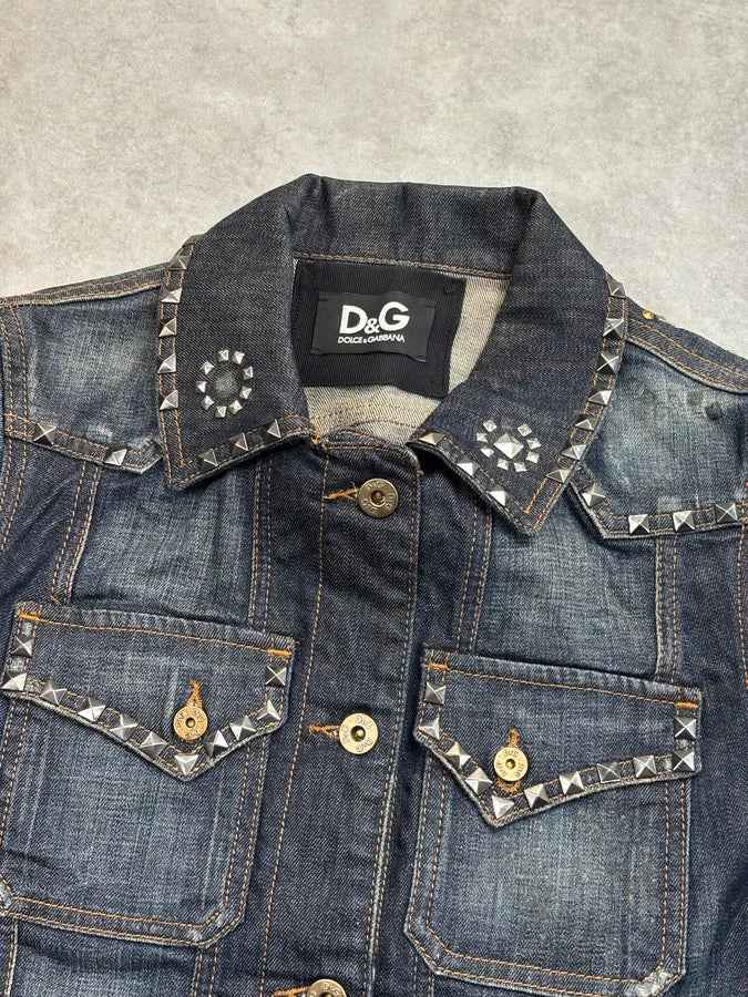 2000s Dolce & Gabbana Studded Embellished Faded Blue Denim Jacket UlpmHst 3